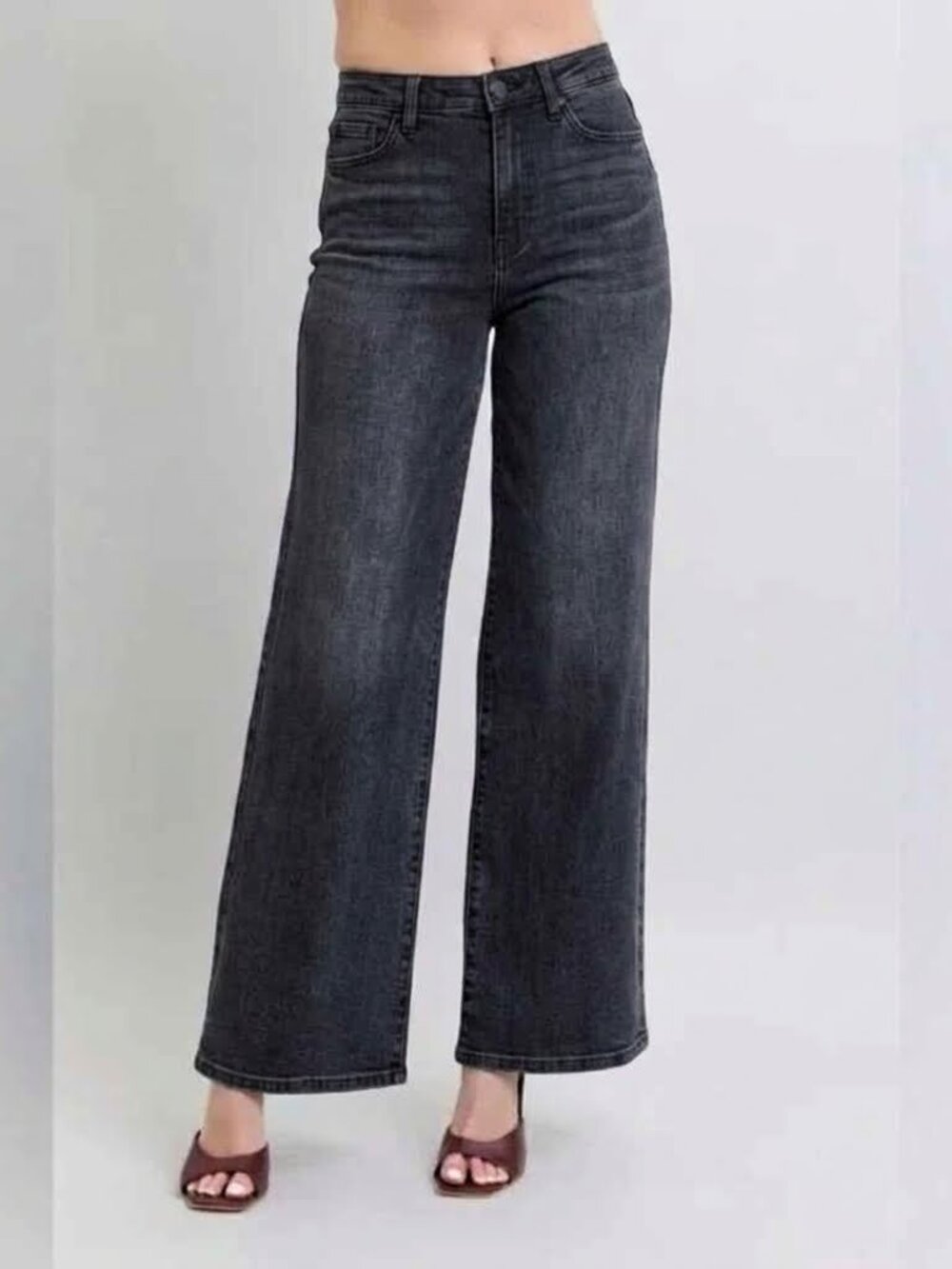 Judy Blue High Rise Wide Leg Button Fly Jeans Size 26 x 32" Wash Black